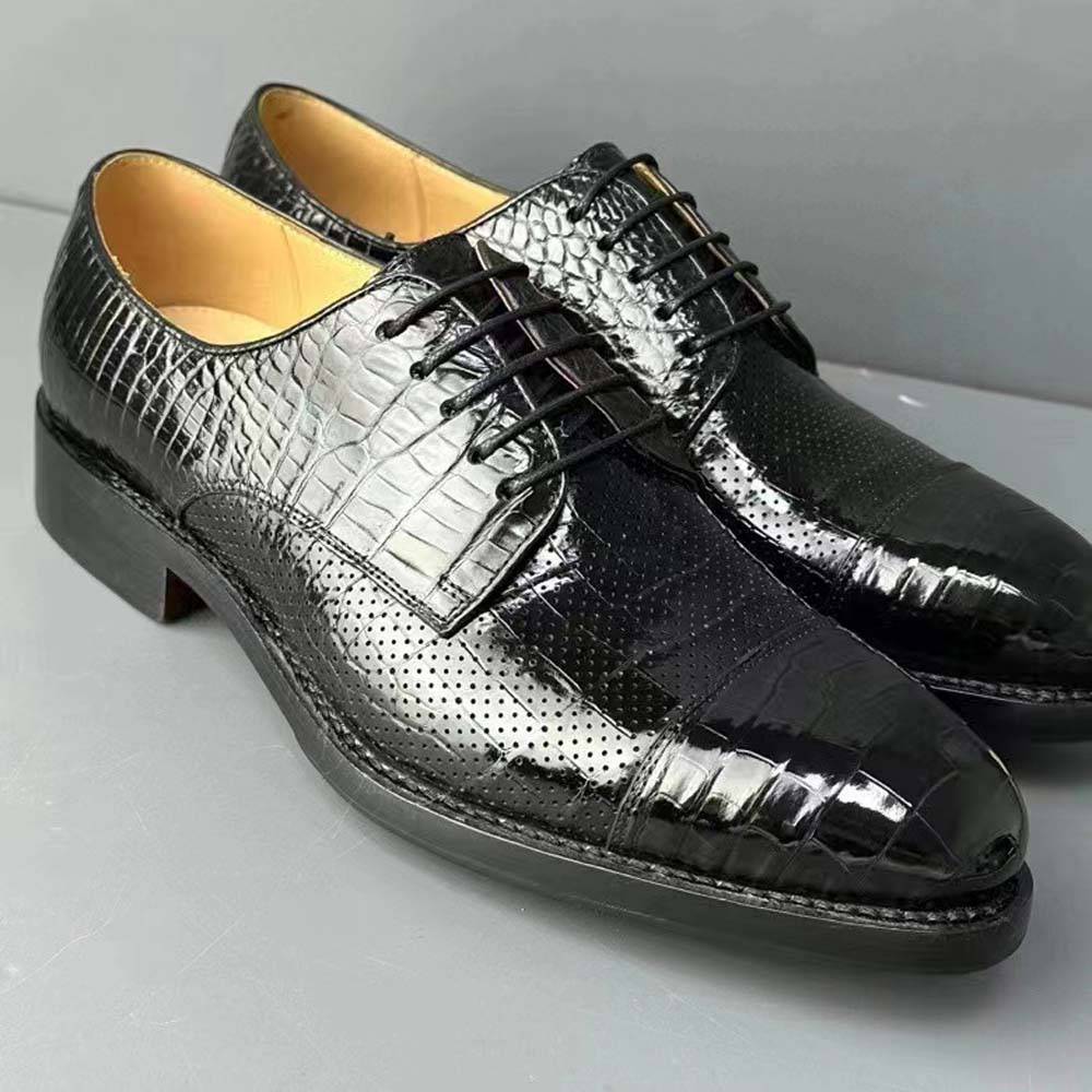Rossie Viren men's crocodile leather dress shoes with breathable design, suitable for office, party, or wedding occasions.