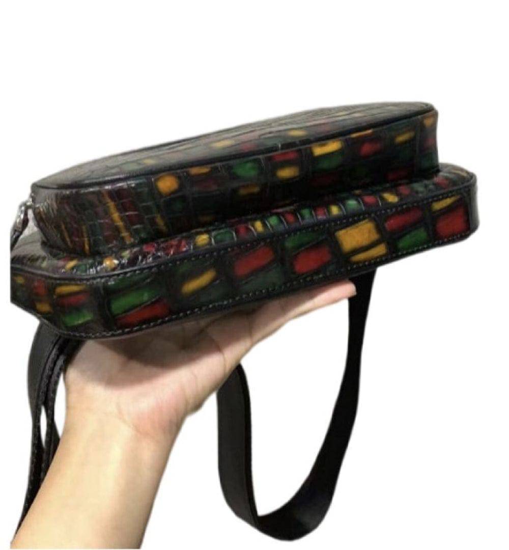 Men Genuine Crocodile Leather Chest Bag, Crossbody Shoulder Bag Sling Bags Daypack For Business Casual Sport Hiking Travel