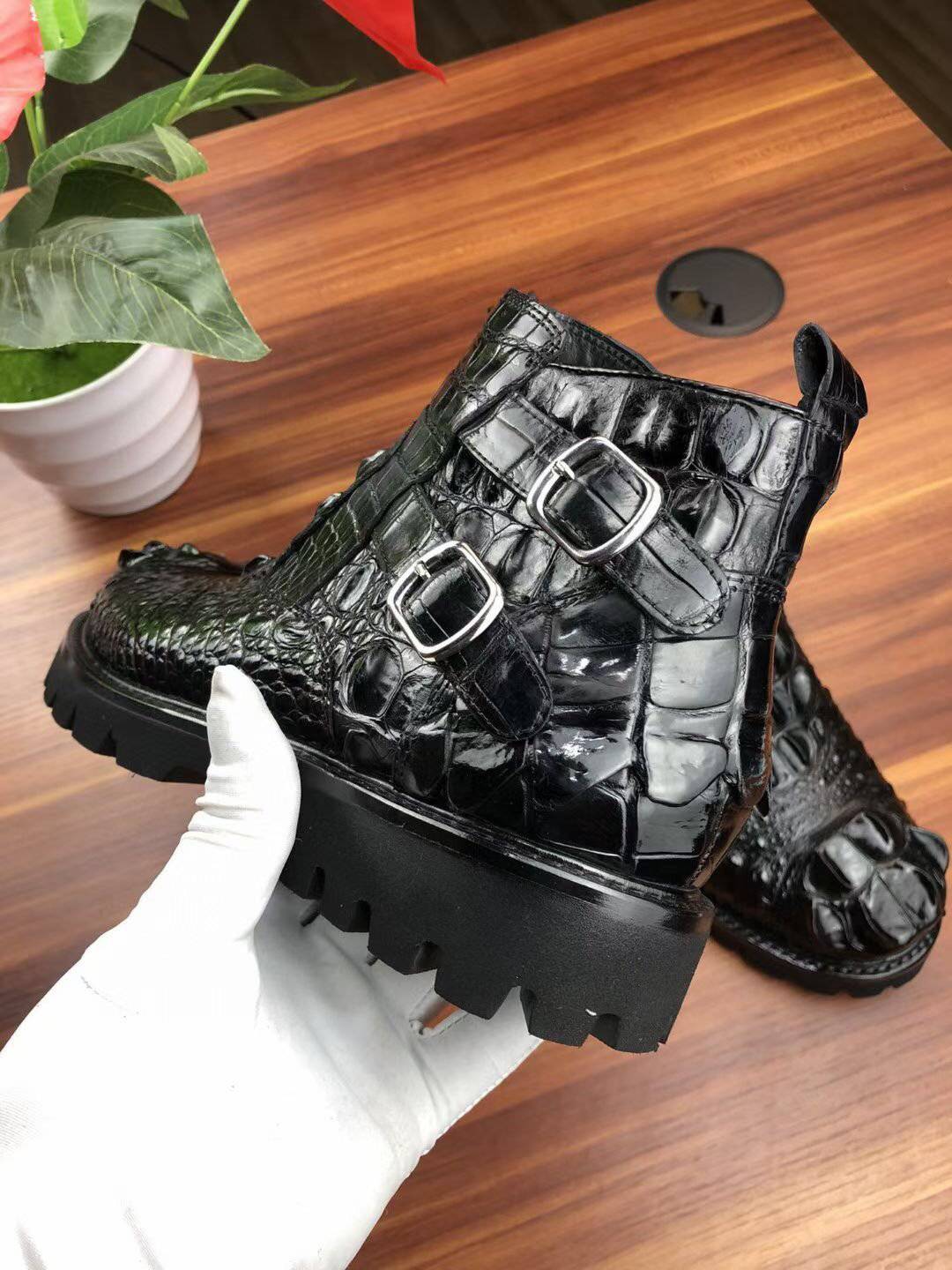 Crocodile Shoes Men's Boots Genuine Crocodile Leather Comfort Dress Boots Male British Chelsea Boots Mens Winter Business Boots