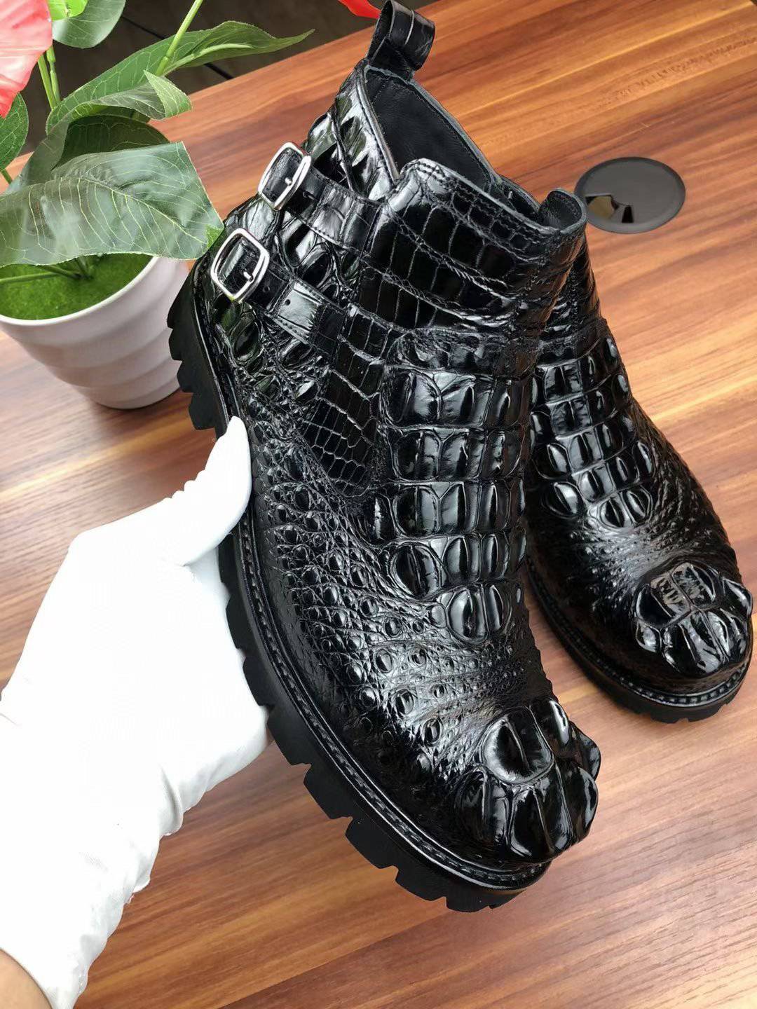 Crocodile Shoes Men's Boots Genuine Crocodile Leather Comfort Dress Boots Male British Chelsea Boots Mens Winter Business Boots