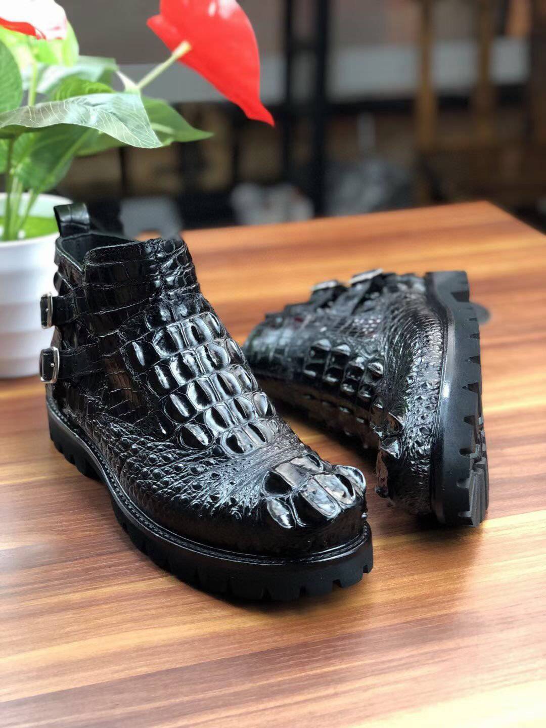 Crocodile Shoes Men's Boots Genuine Crocodile Leather Comfort Dress Boots Male British Chelsea Boots Mens Winter Business Boots
