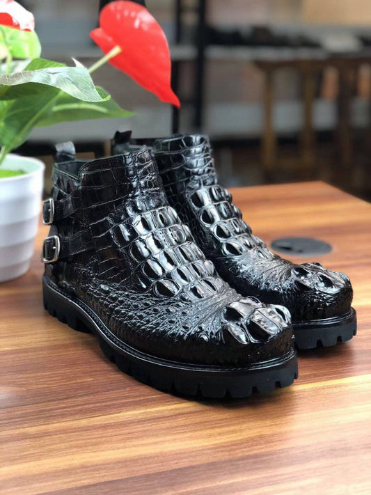 Crocodile Shoes Men's Boots Genuine Crocodile Leather Comfort Dress Boots Male British Chelsea Boots Mens Winter Business Boots
