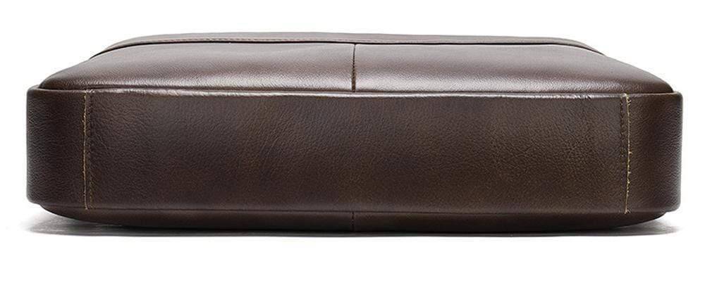 Men's brown leather attache briefcase bag by Rossie Viren, featuring a classic handbag design with sturdy handles and structured shape.