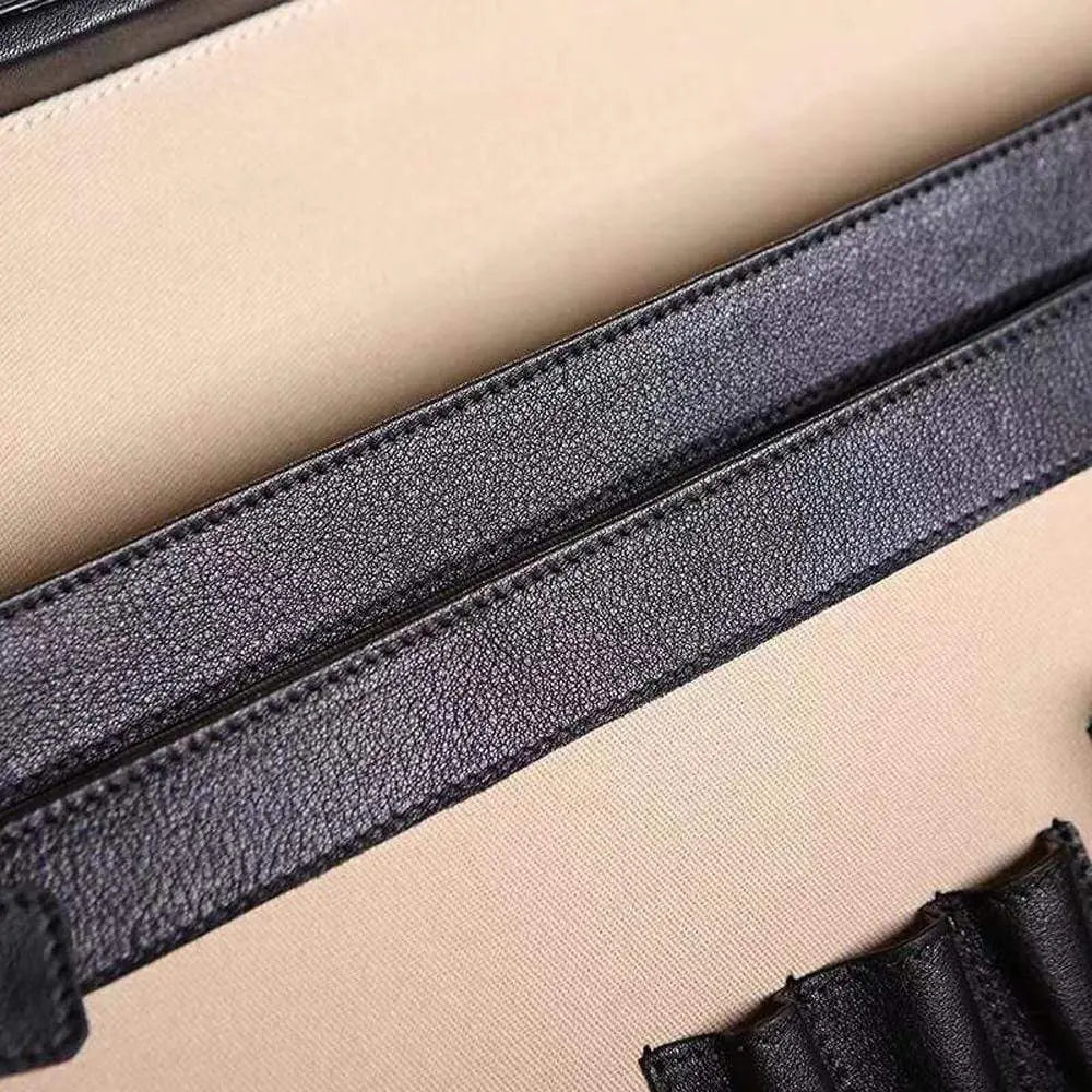 Men's large black crocodile bone leather attache case by Rossie Viren, professional business travel handbag with sturdy handle and sleek design.