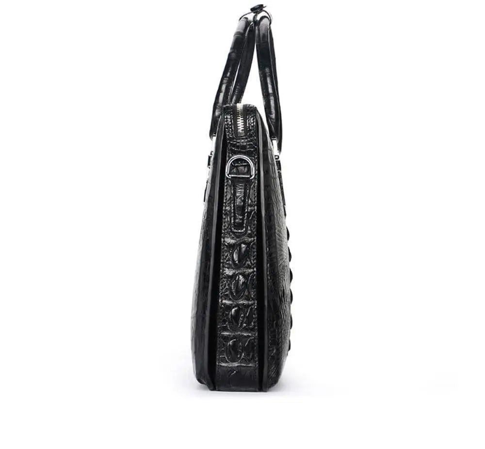 Men's crocodile leather briefcase by Rossie Viren, stylish business bag with compartments for laptop and documents.