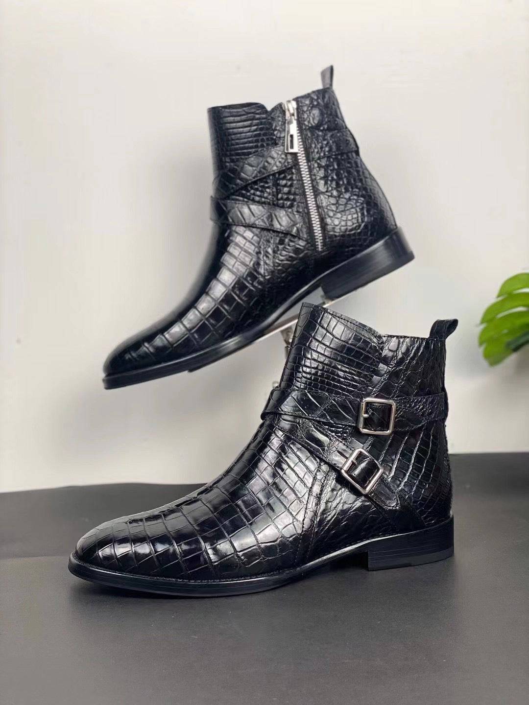 Crocodile Shoes Men's Crocodile Leather Lace-Up Boots