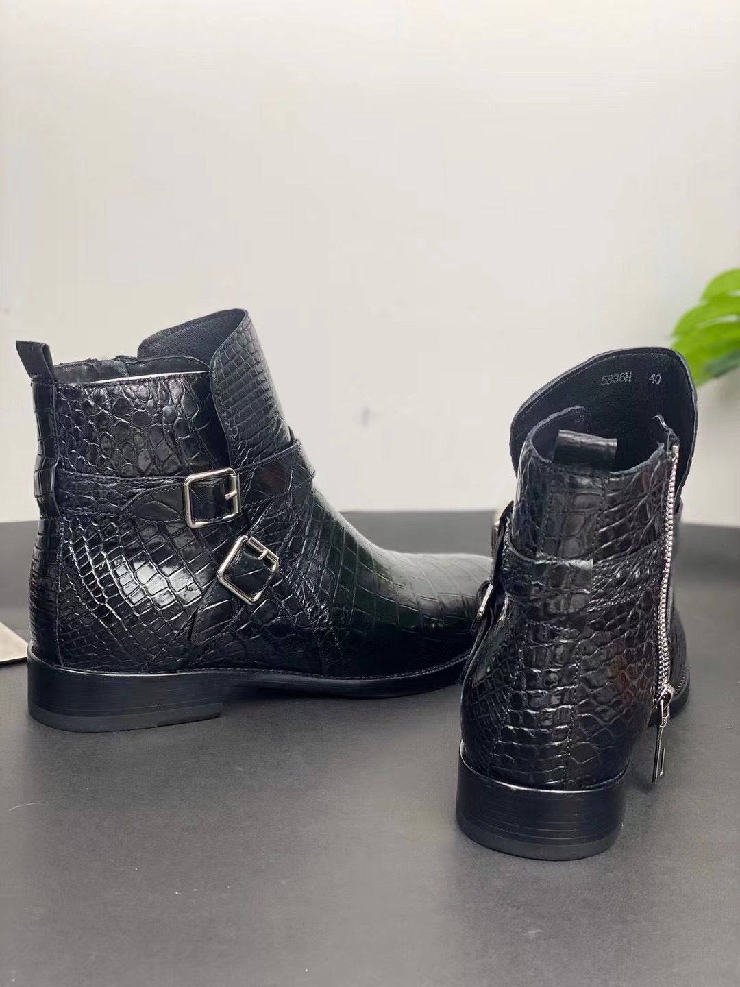 Crocodile Shoes Men's Crocodile Leather Lace-Up Boots