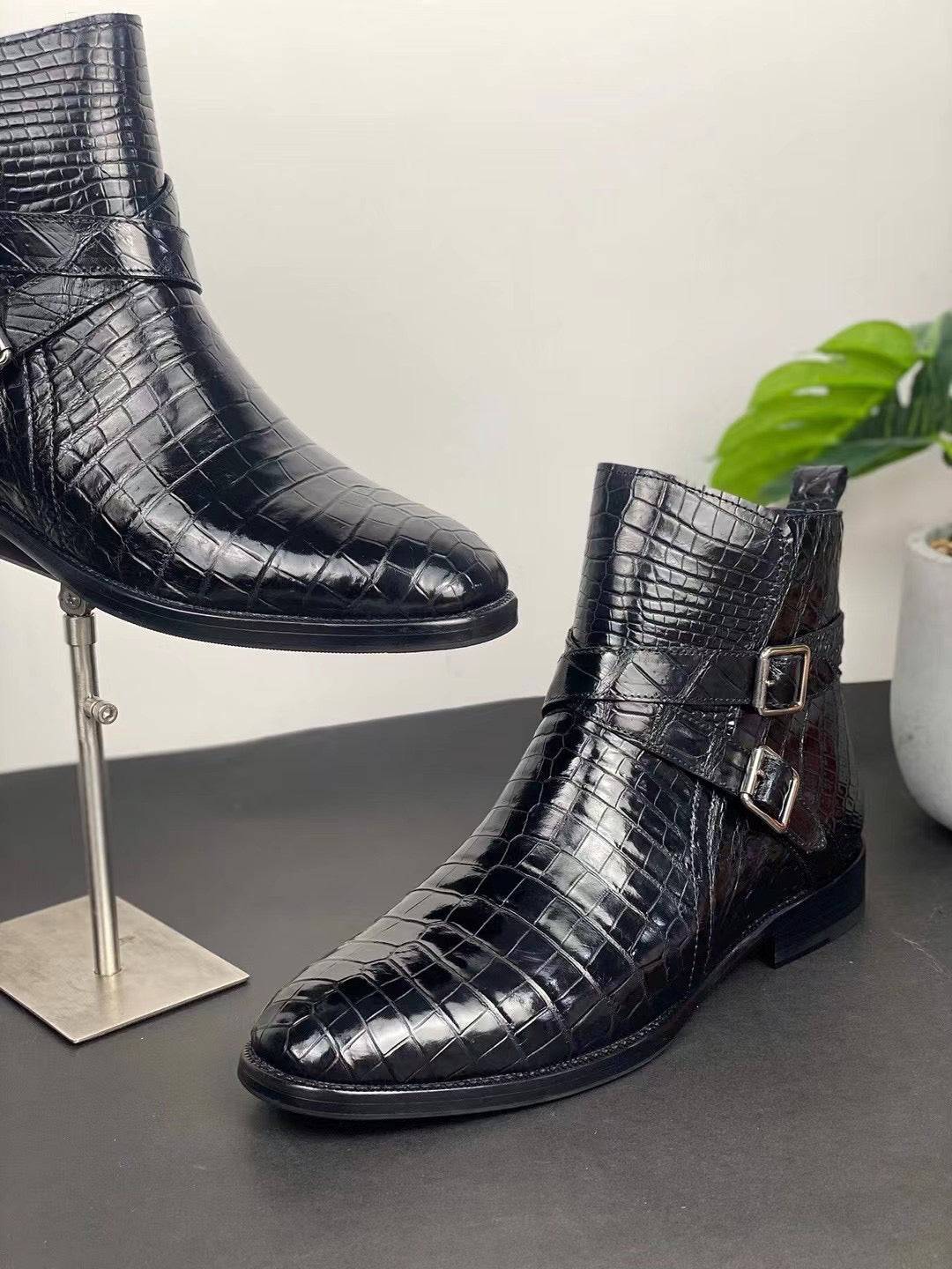 Crocodile Shoes Men's Crocodile Leather Lace-Up Boots