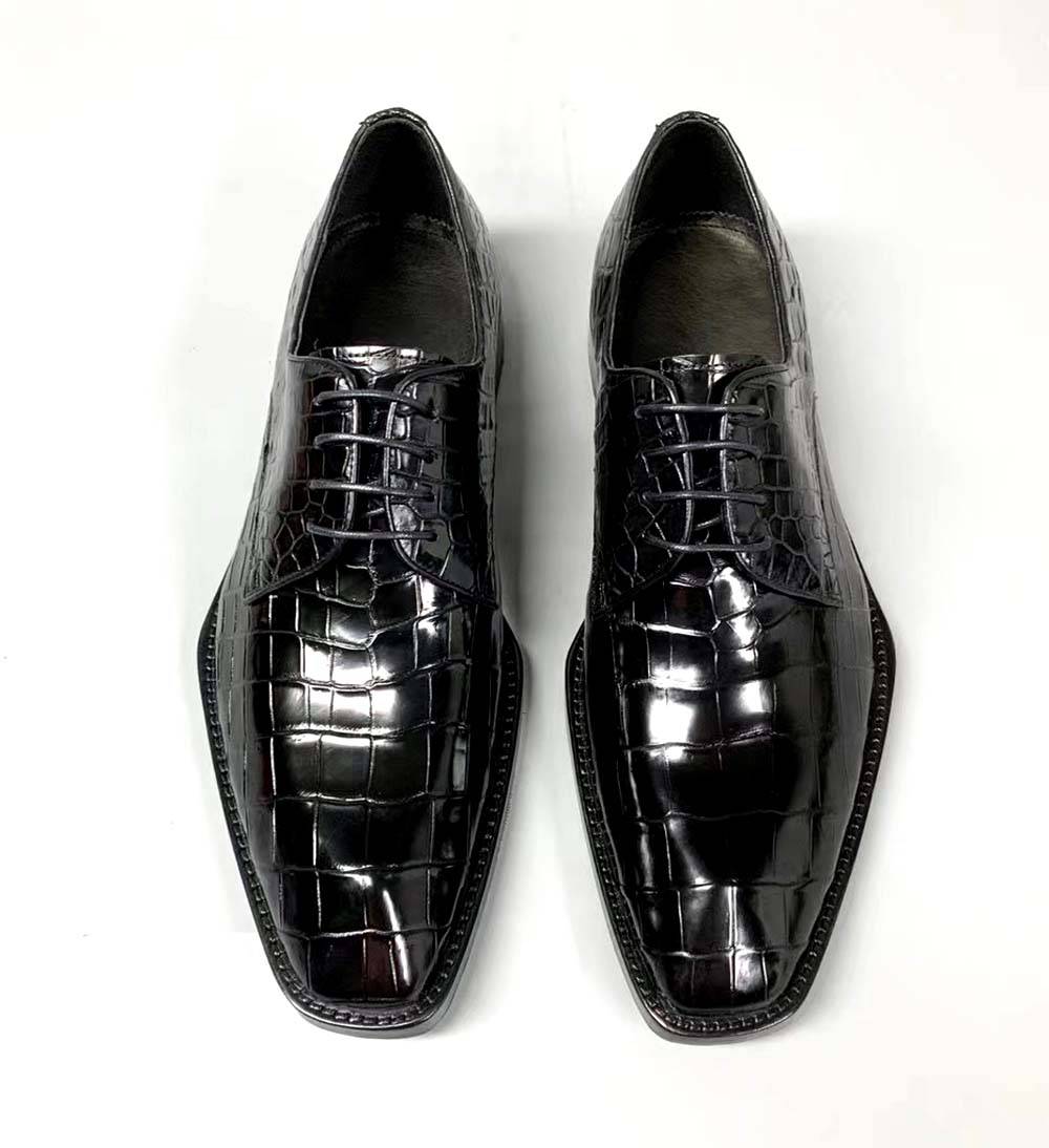 Crocodile Shoes Men's Crocodile Leather Lace-up Dress Shoes Square Toe Black Business Mens Shoes Free Shipping Size38-44
