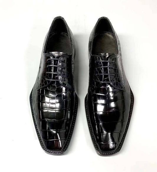Crocodile Shoes Men's Crocodile Leather Lace-up Dress Shoes Square Toe Black Business Mens Shoes Free Shipping Size38-44