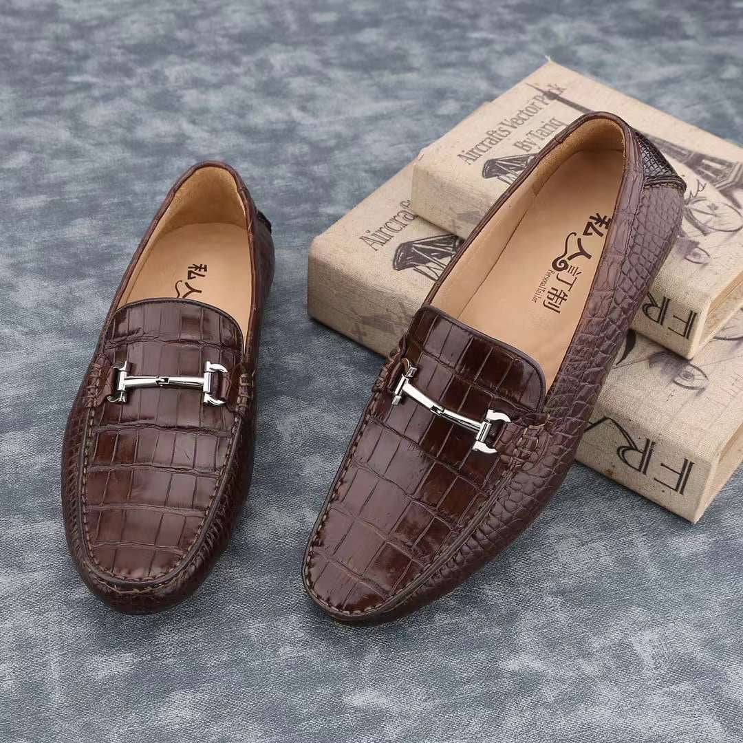 Crocodile Shoes Men's  Crocodile Leather Slip-On Bit Loafers