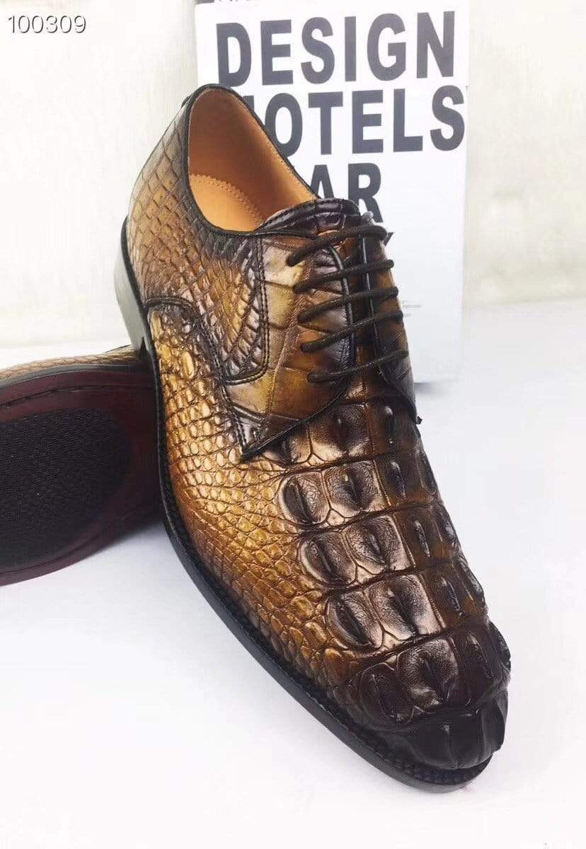 Men's Rossie Viren crocodile leather dress shoes with round pointed toe, lace-up design, ideal for business or casual wear.