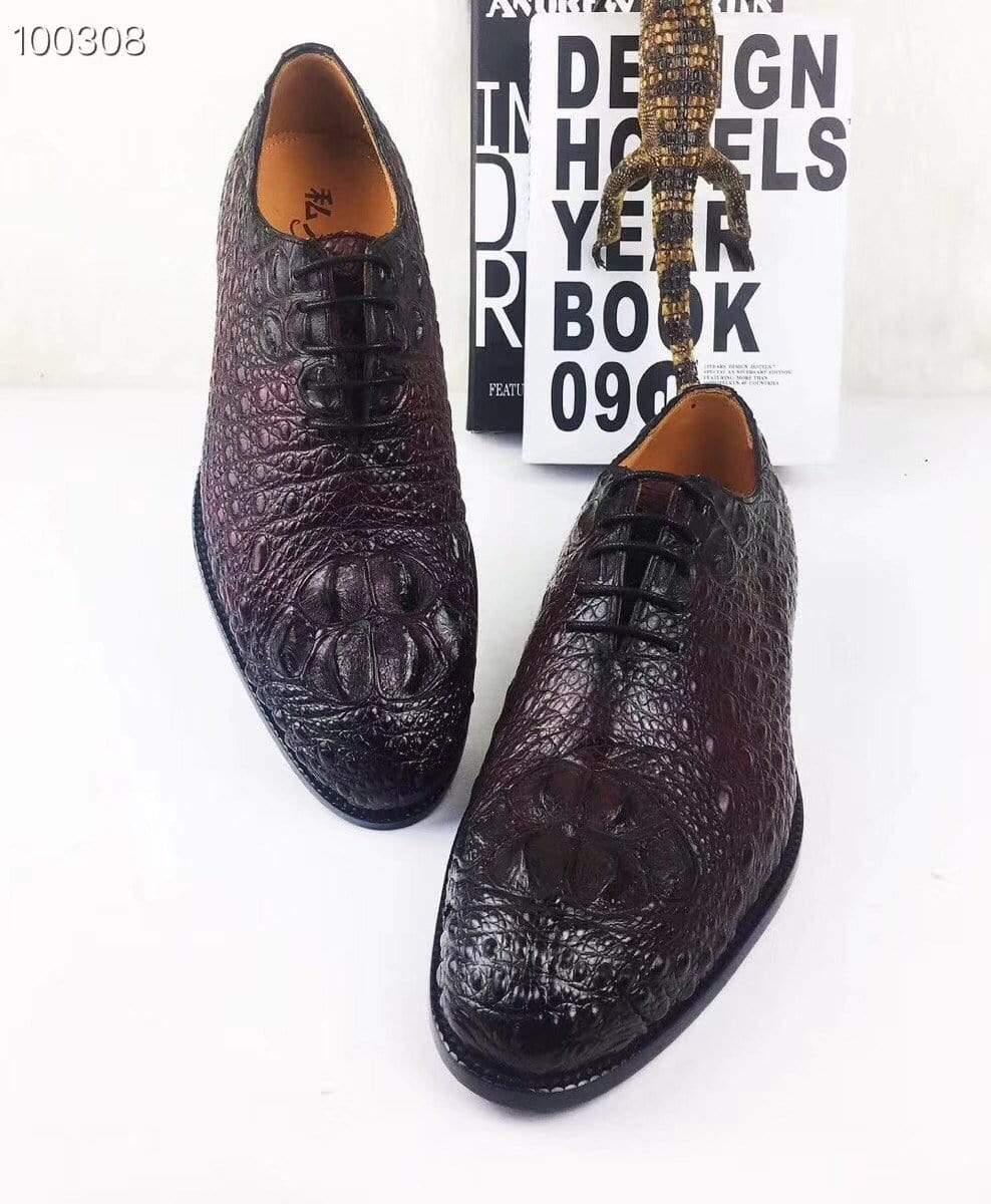 Rossie Viren men's crocodile leather dress shoes with pointed toe, round design, lace-up casual and business footwear.