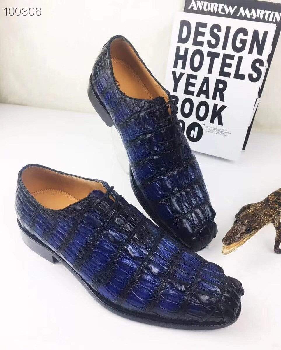 Men's Rossie Viren crocodile leather dress shoes with round pointed toe, lace-up design, perfect for casual or business wear.