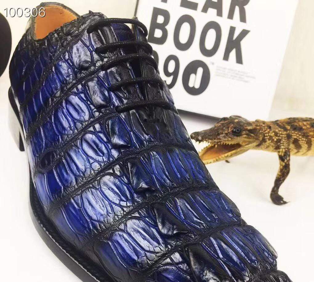 Men's Rossie Viren crocodile leather dress shoes with a modern round pointed toe, lace-up design, ideal for casual or business wear.