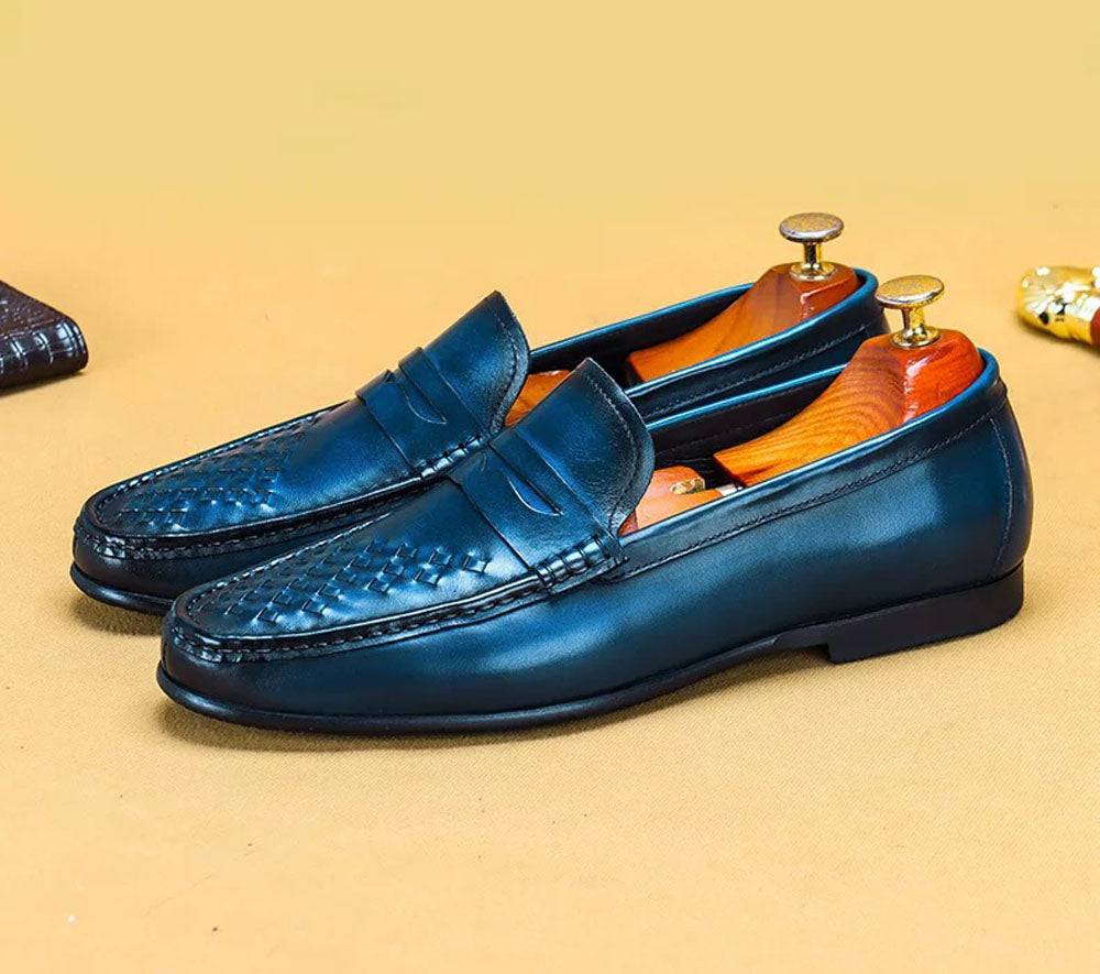 Men's Rossie Viren driving leather shoes and casual loafers, brown loafers with slip-on design and stitching details.