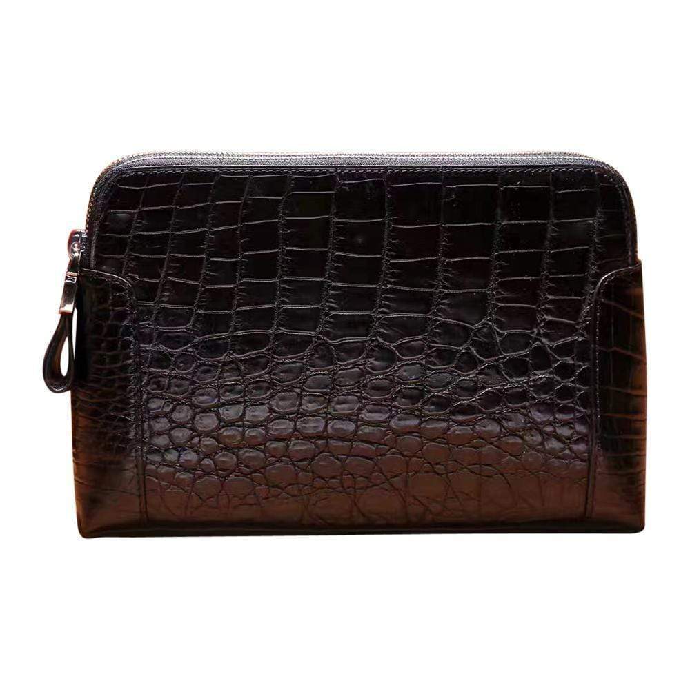 Men's genuine crocodile leather clutch bag with double zip, stylish Rossie Viren accessory for sophisticated occasions.