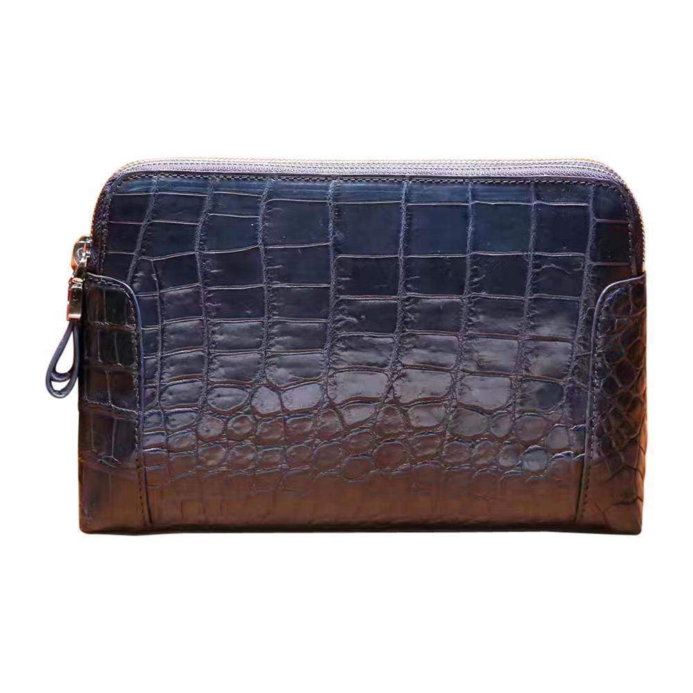 Men's genuine crocodile leather clutch bag with double zip closure, stylish and durable accessory from Rossie Viren.