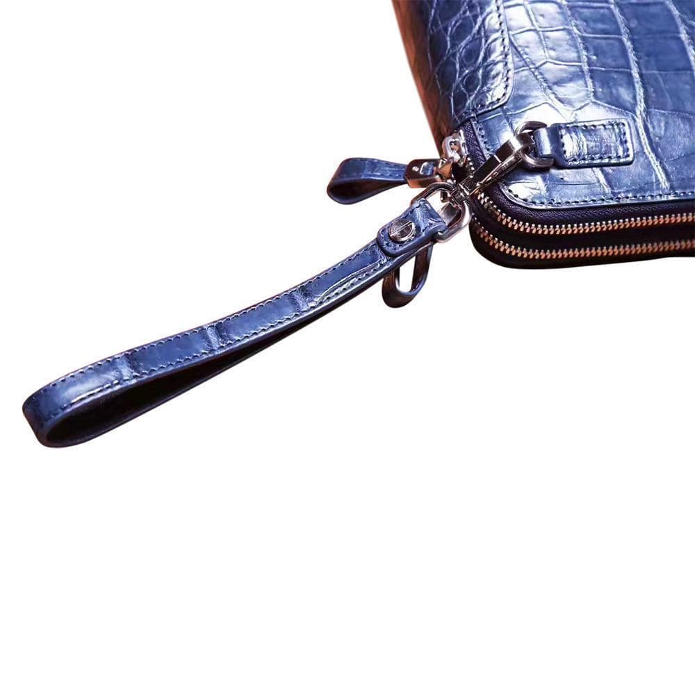 Men's genuine crocodile leather clutch bag with double zip, stylish Rossie Viren accessory for sophisticated occasions.