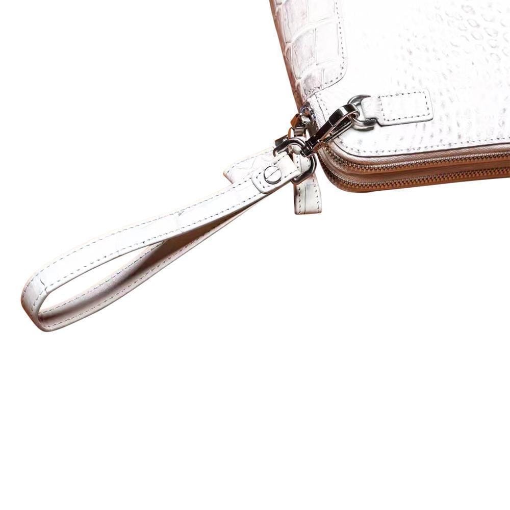 Men's genuine crocodile leather clutch bag by Rossie Viren with double zip closure and sleek design.