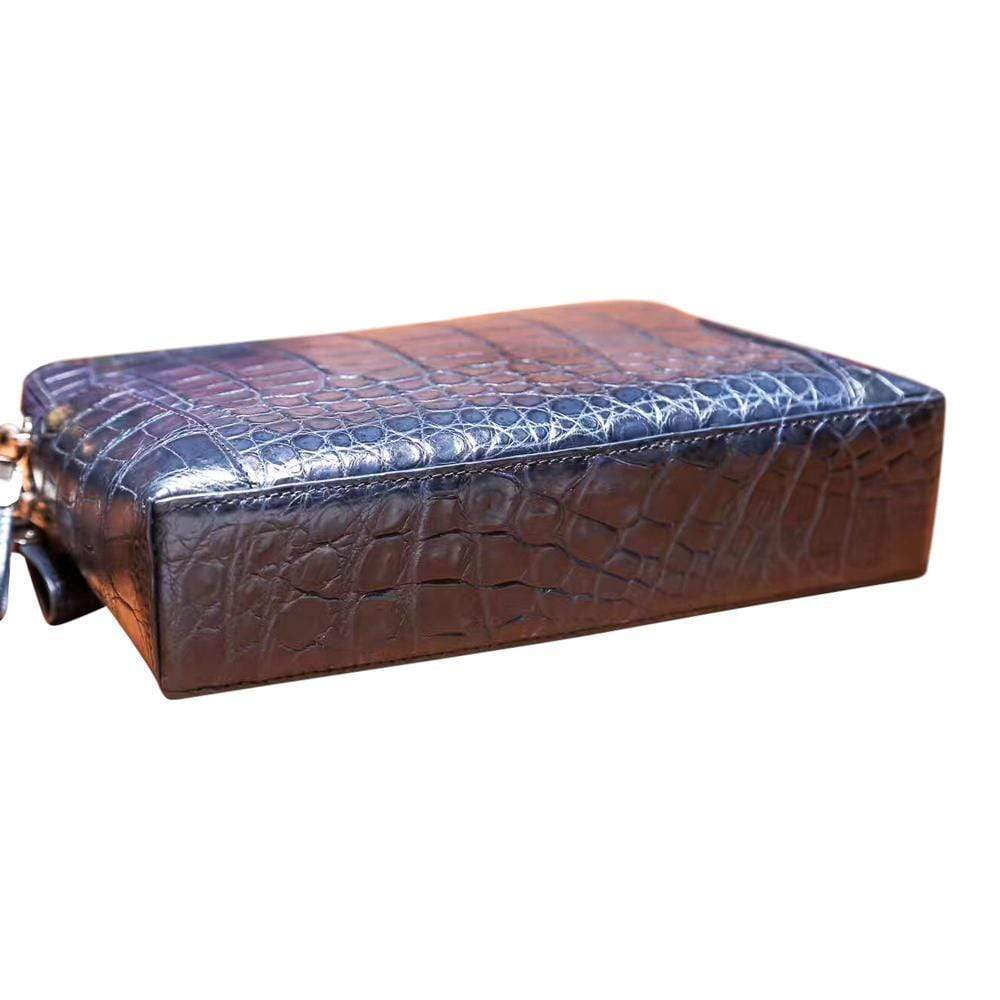 Men's genuine crocodile leather clutch bag with double zip, stylish Rossie Viren accessory for sophisticated carry.