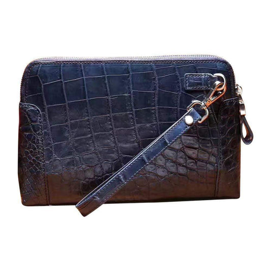 Men's Genuine Crocodile Skin Leather Clutch Bag With Double Zip