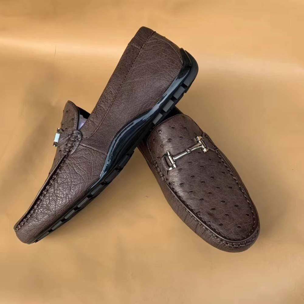 Crocodile Shoes Men's Ostirch Leather Loafers Shoes Fashion Driving Shoes Business Dress Loafter Shoes Car Shoes Brown