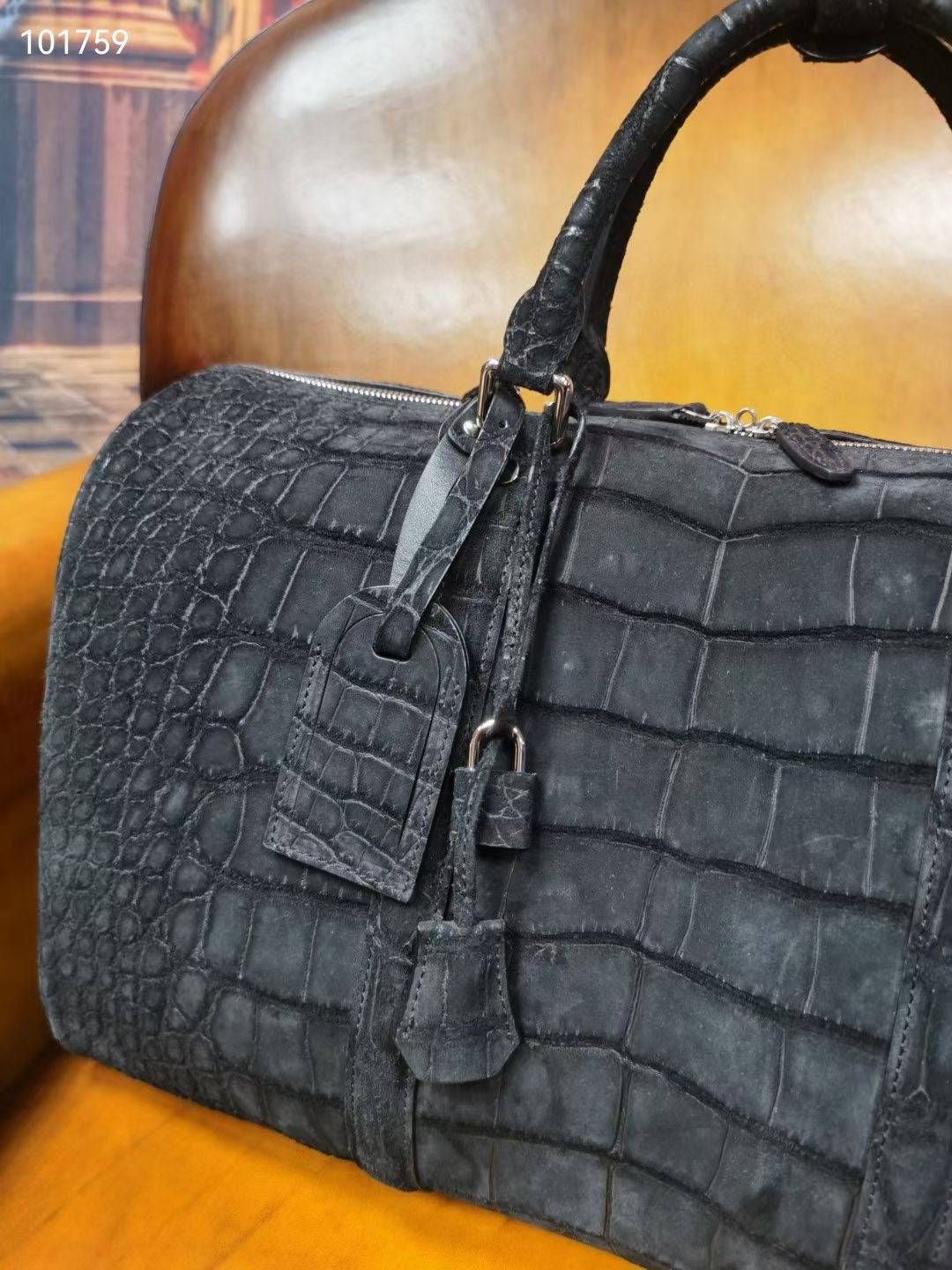 Men's Nubuck Crocodile Leather Large Travel Duffle Bag