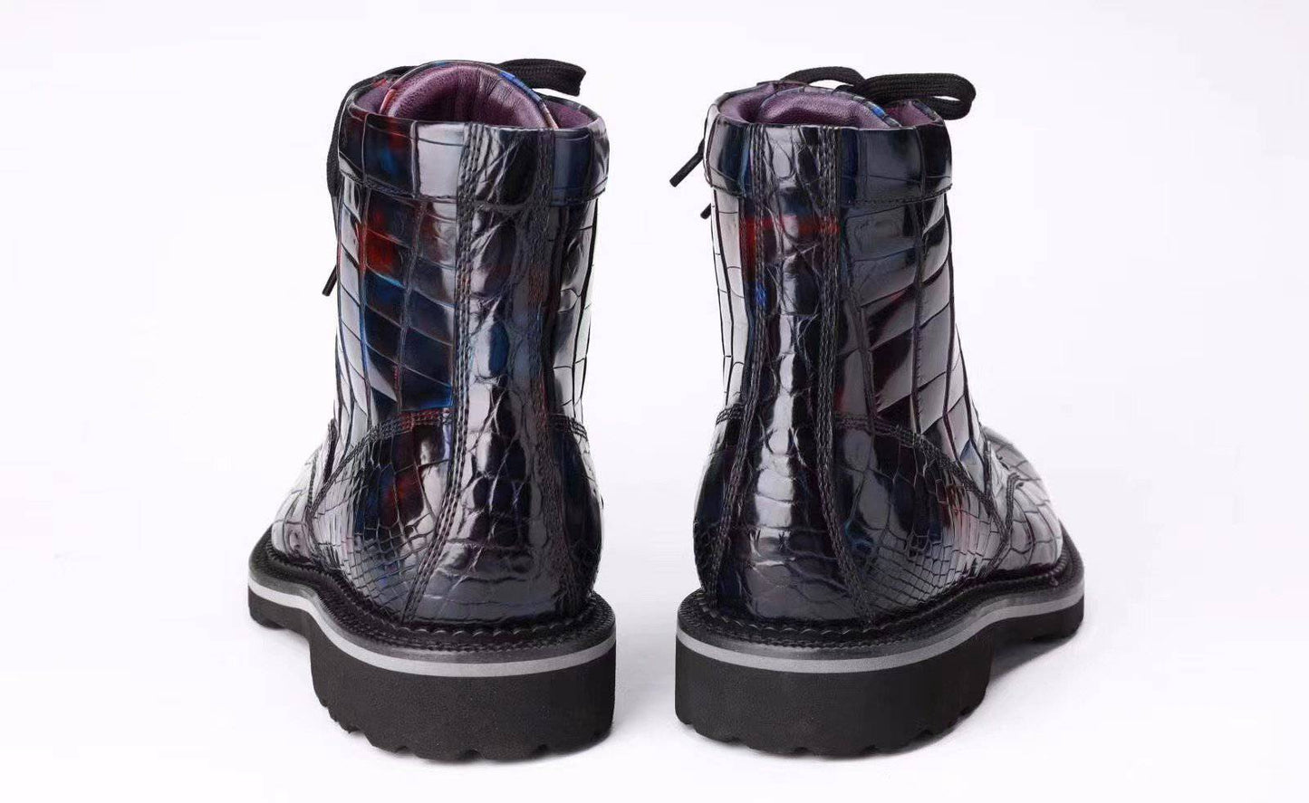 Crocodile Shoes Mens Boots Genuine Crocodile Leather High-top Lace Up  Anti-Slip Boot Vintage Multi Blue