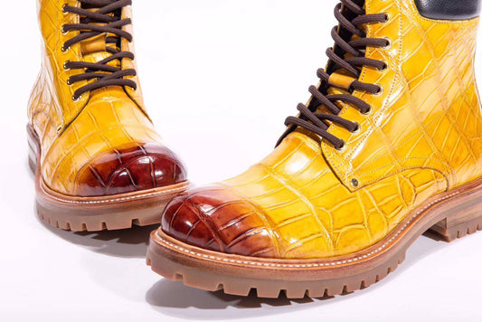 Crocodile Shoes Mens Boots Genuine Crocodile Skin Leather High-top Lace Up  Anti-Slip Boot