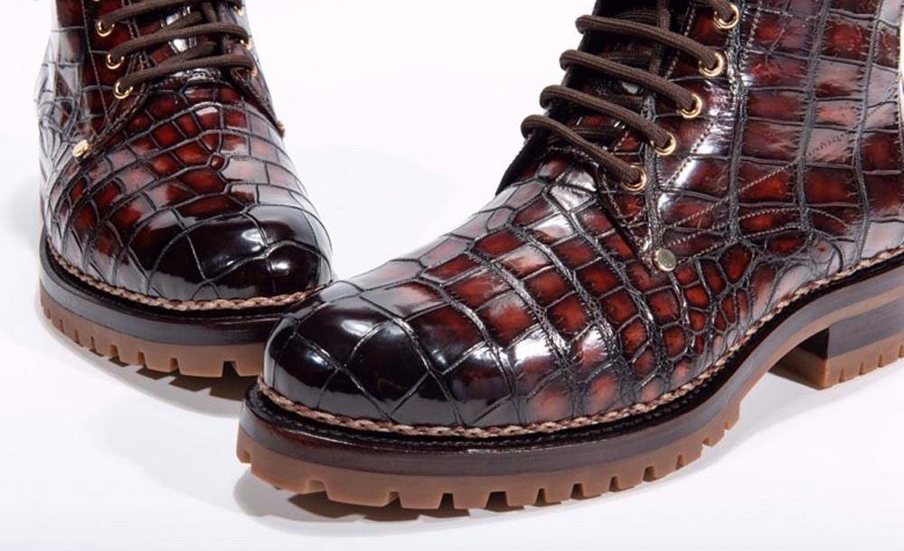 Crocodile Shoes Mens Boots Genuine Crocodile Skin Leather High-top Lace Up  Anti-Slip Boot Wine Red
