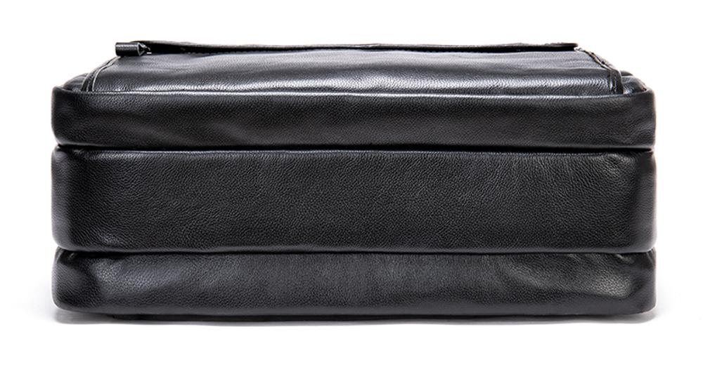 Leather men's briefcase by Rossie Viren with a 15-inch laptop compartment, featuring a messenger shoulder bag design.