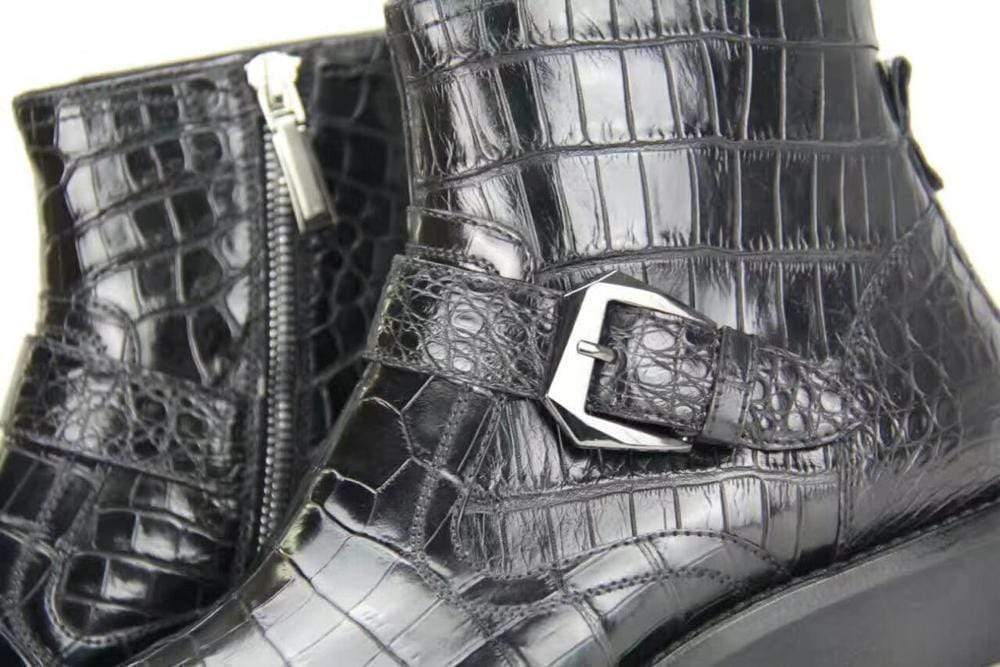 Crocodile Shoes Mens Crocodile Leather Cropped Lace Up Derby Toe Cap Boots