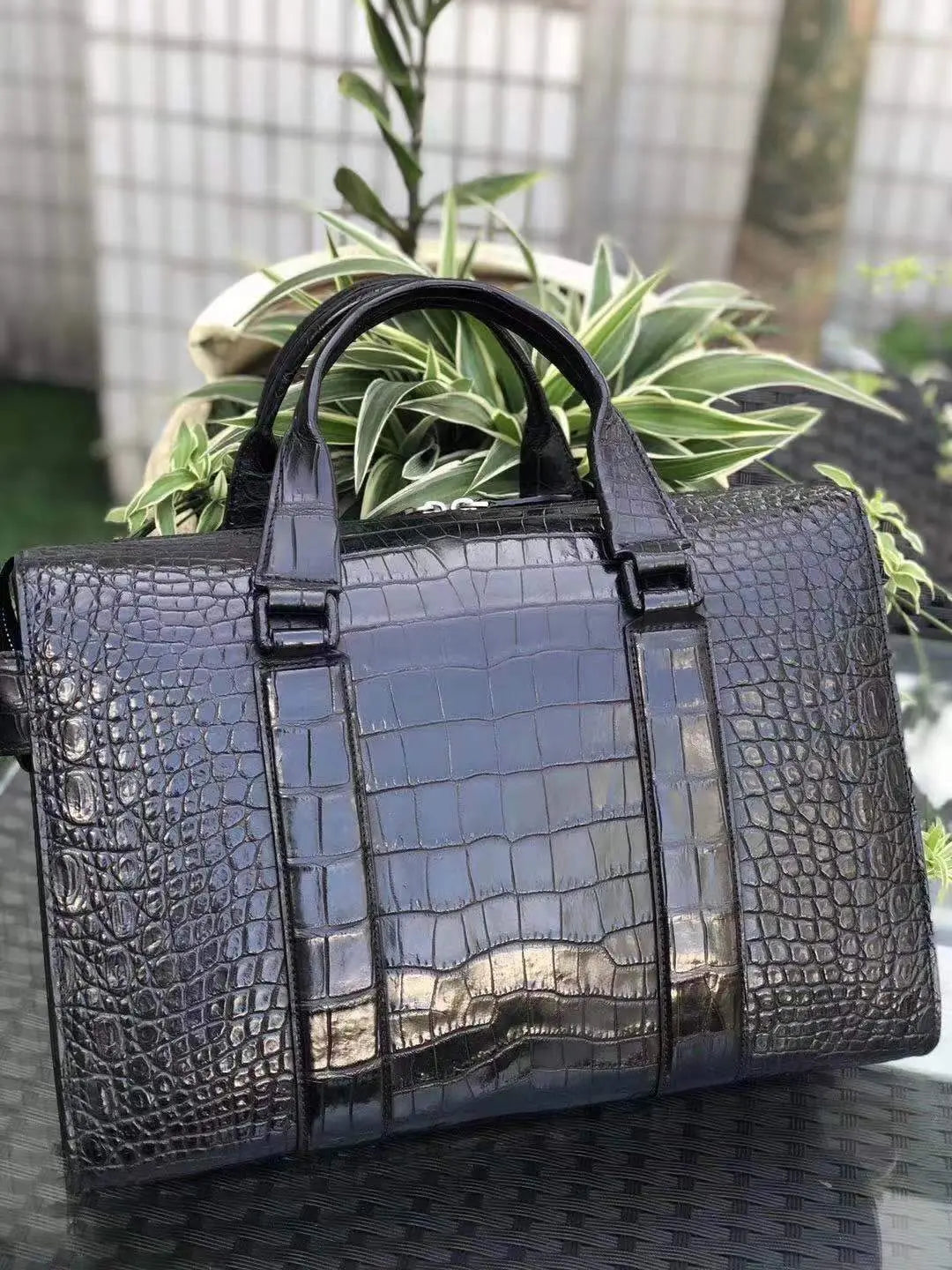 Mens crocodile leather doctor bag by Rossie Viren, featuring a spacious design for laptops and everyday essentials.
