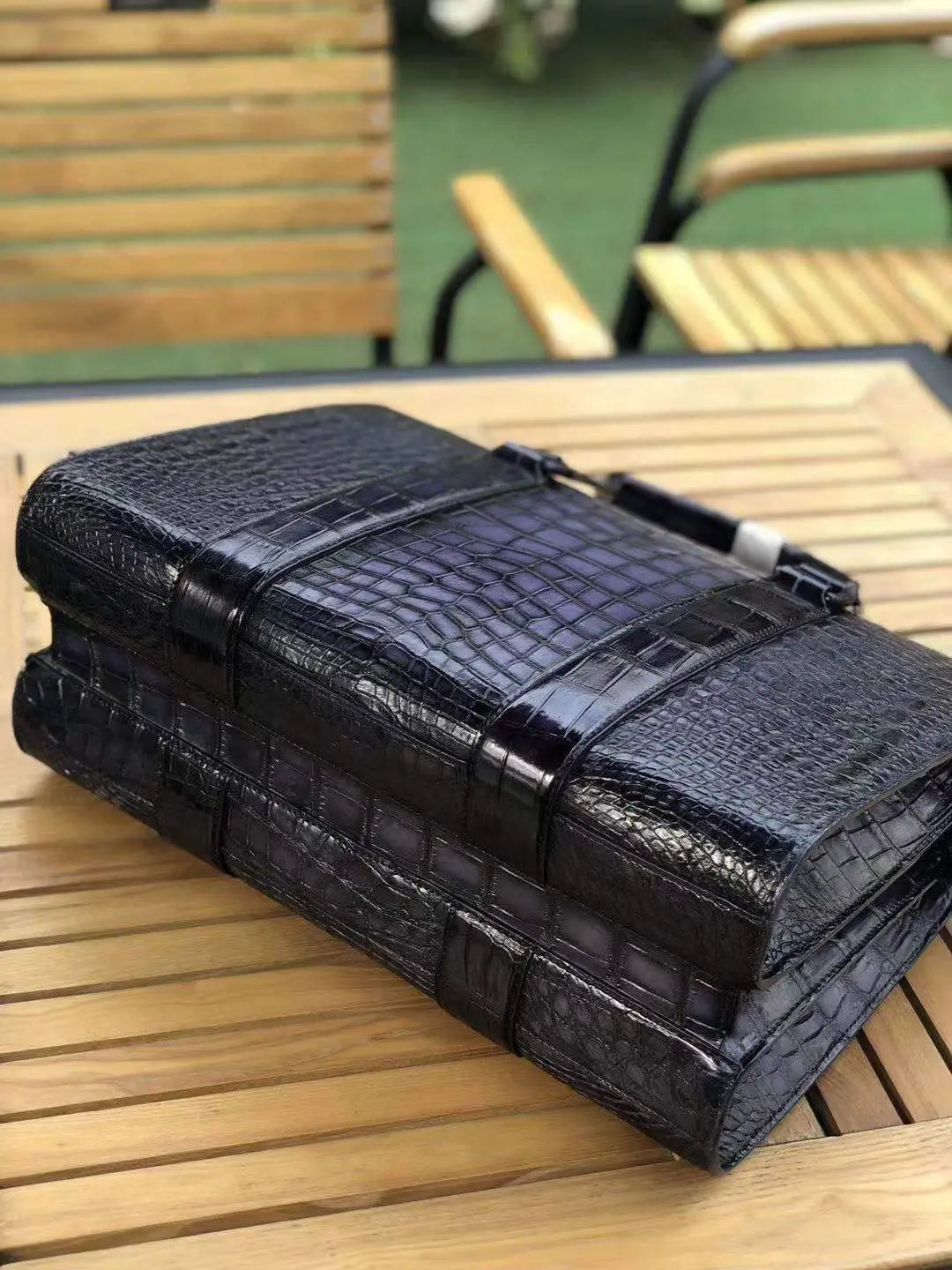 Men's crocodile leather doctor bag by Rossie Viren, featuring a stylish leather laptop handbag with sturdy handles and classic design.