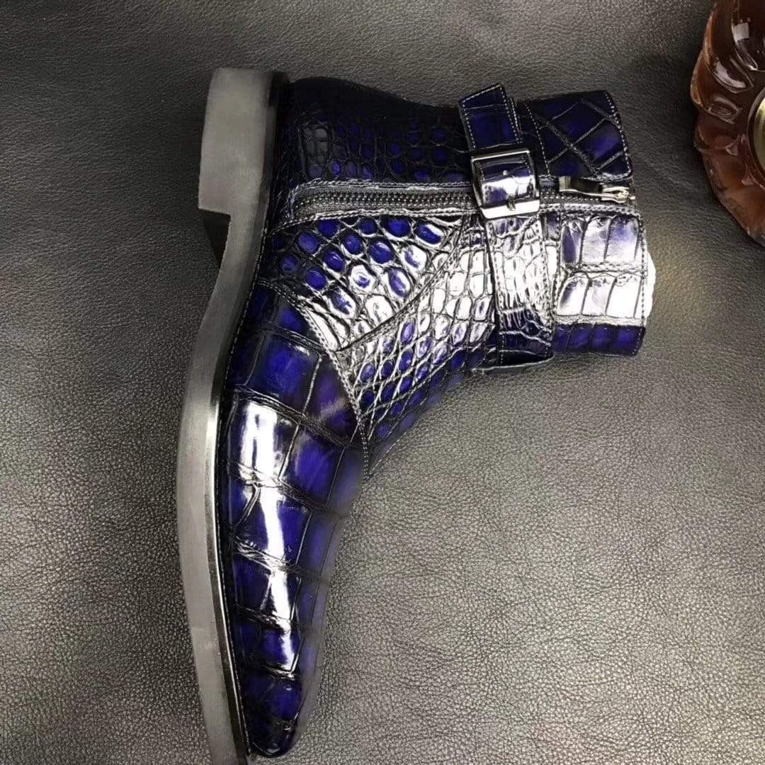 Crocodile Shoes Mens Crocodile Leather  Side Zipper Single Buckle  Boots