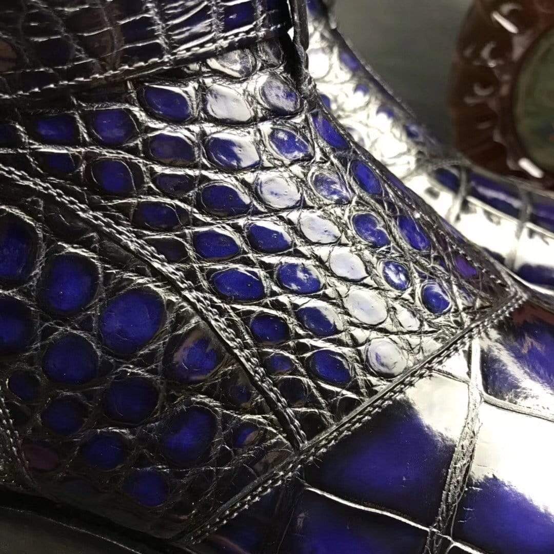 Crocodile Shoes Mens Crocodile Leather  Side Zipper Single Buckle  Boots