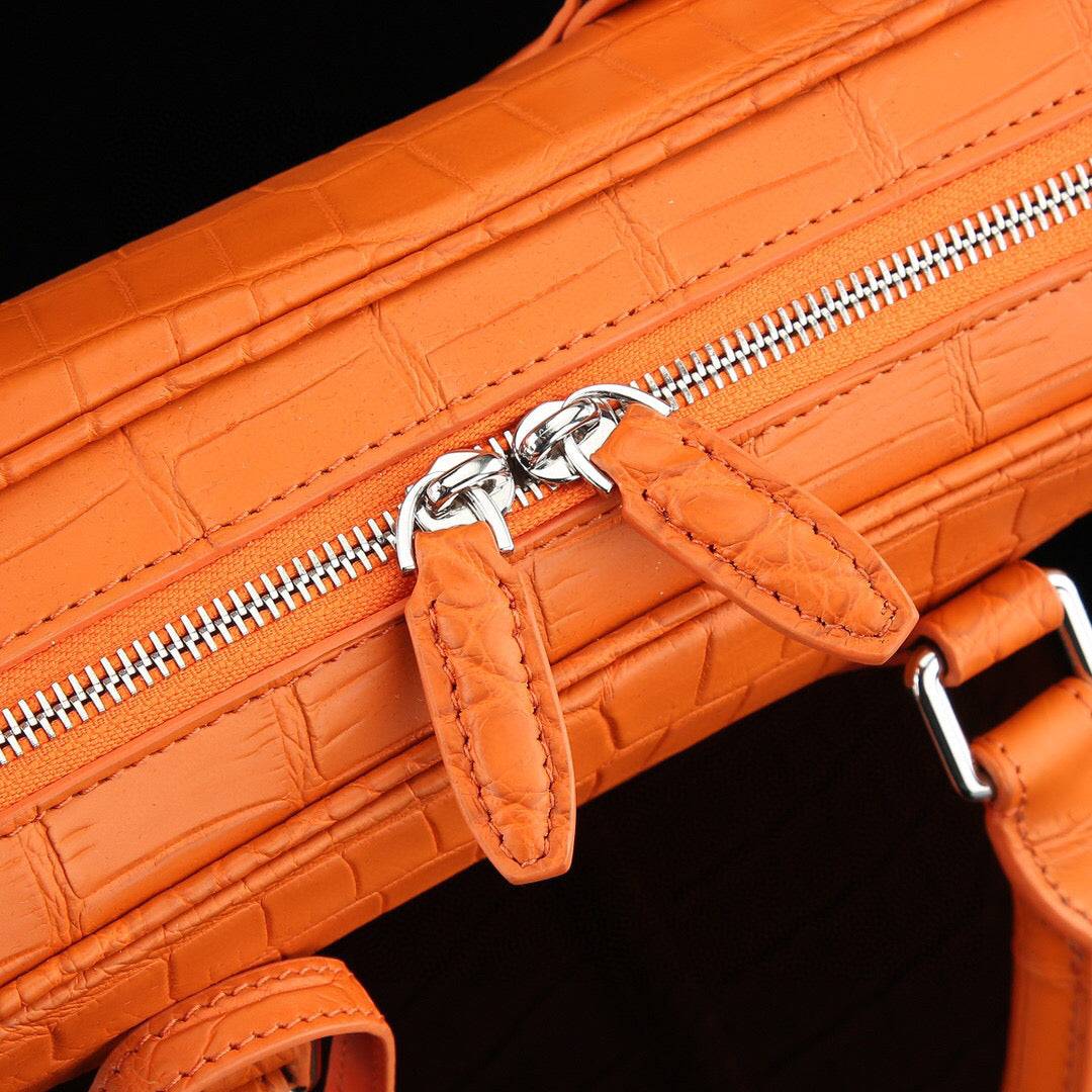 Mens Crocodile Skin Leather Travel Duffel Bag Orange