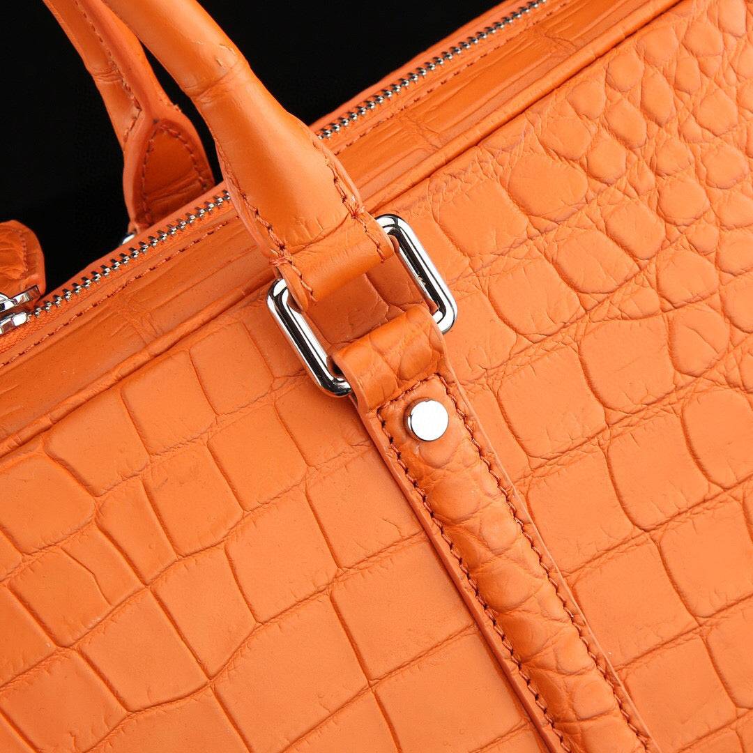 Mens Crocodile Skin Leather Travel Duffel Bag Orange