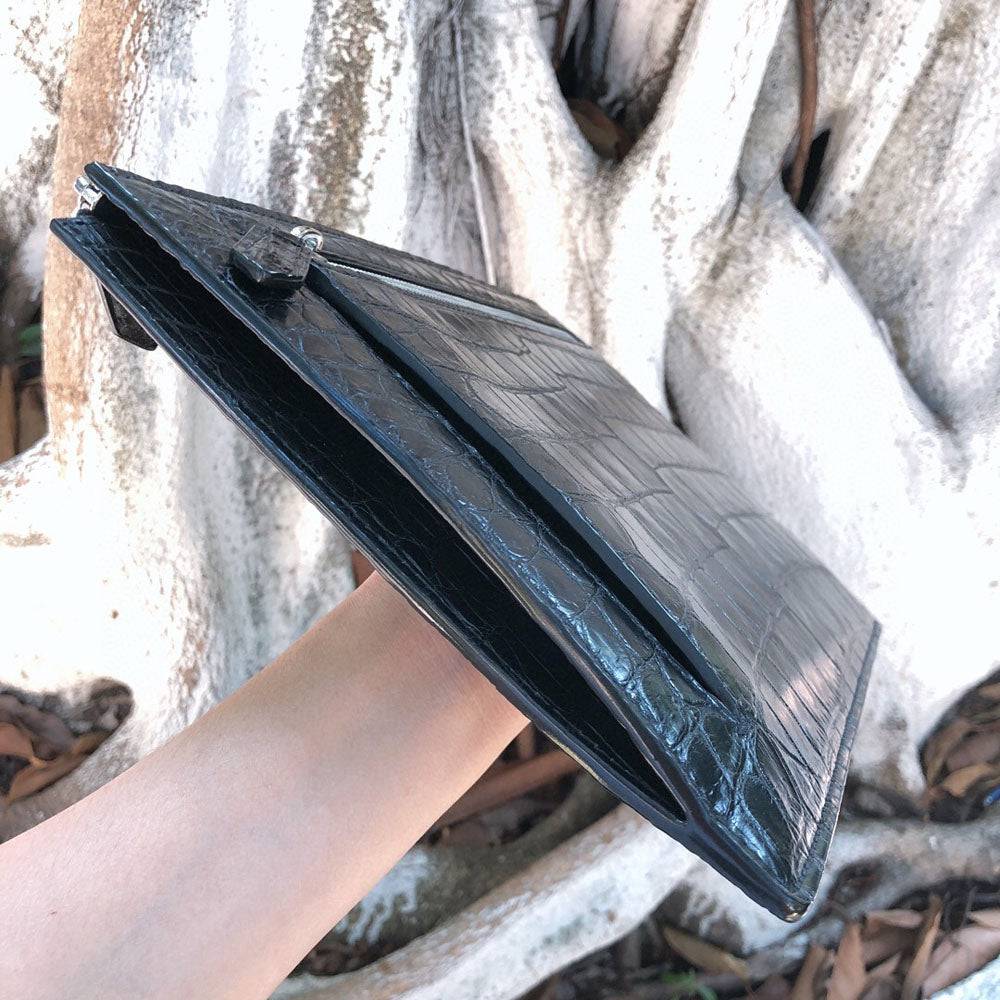 Preorder Mens Matt Genuine Crocodile Skin Leather Clutch Large Coffee