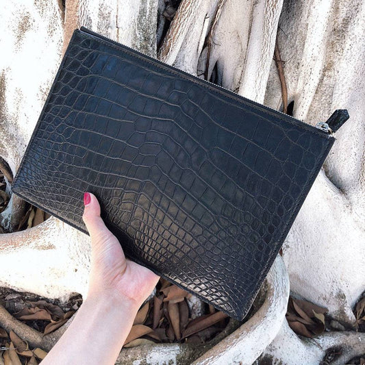 Preorder Mens Matt Genuine Crocodile Skin Leather Clutch Large Coffee