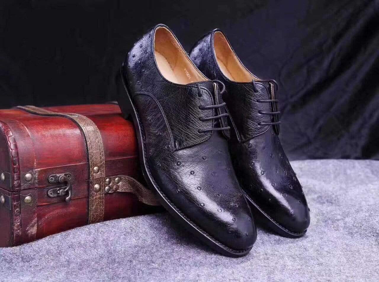 Ostrich Shoes Mens Genuine Ostrich Leather Captoe Derby Shoes