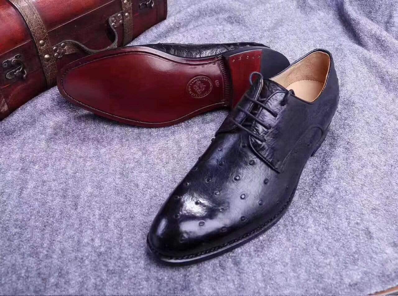 Ostrich Shoes Mens Genuine Ostrich Leather Captoe Derby Shoes