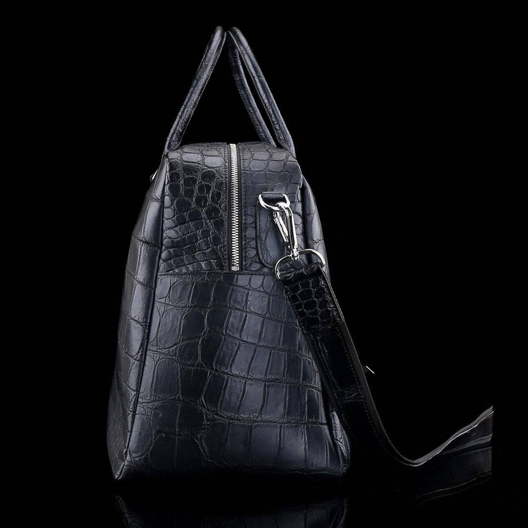 Matt Nile Crocodile Leather Large Travel Duffel Bag Black