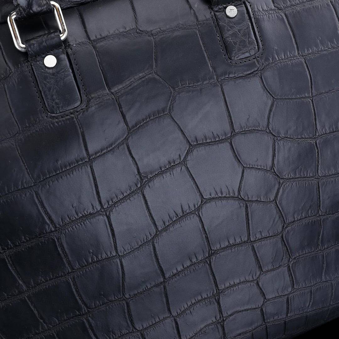 Matt Nile Crocodile Leather Large Travel Duffel Bag Black
