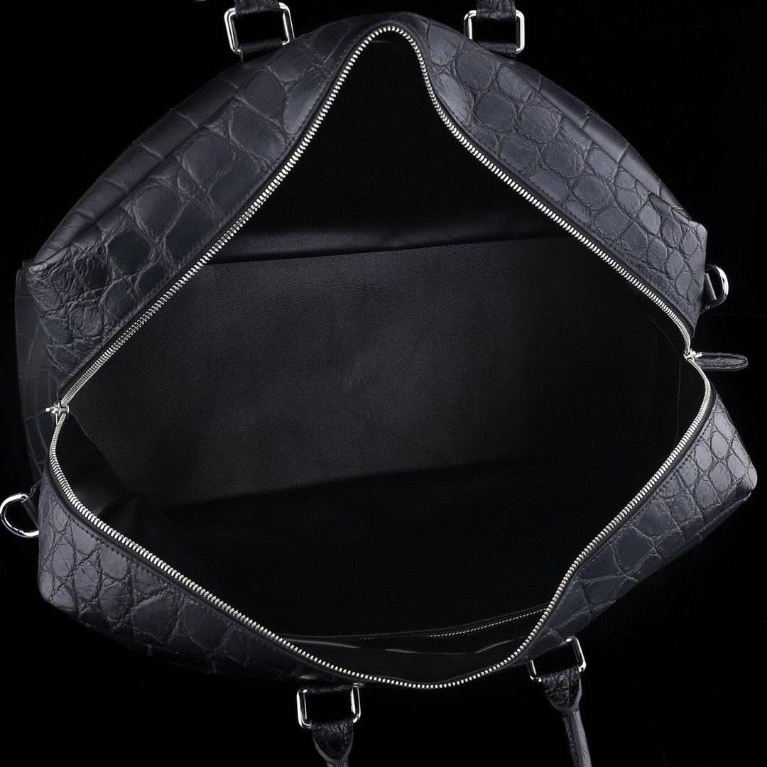 Matt Nile Crocodile Leather Large Travel Duffel Bag Black