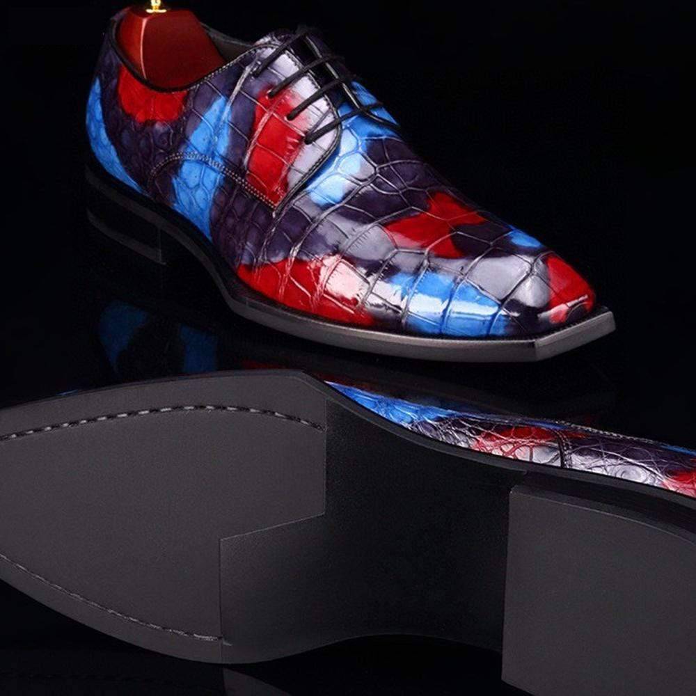 Crocodile Shoes Mens Multi Color Square Toe Lace Up Genuine Crocodile Leather Dress Shoe