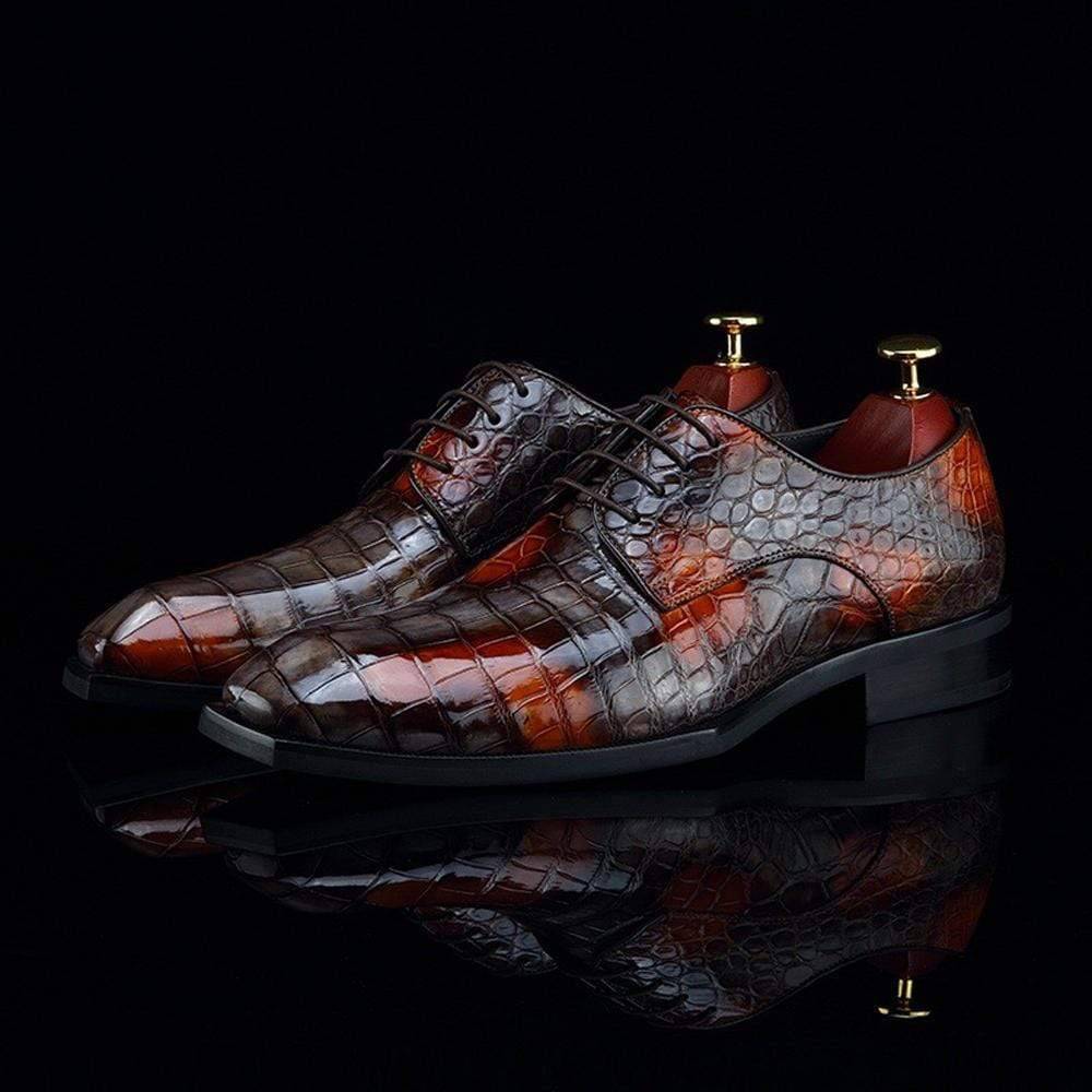 Crocodile Shoes Mens Multi Color Square Toe Lace Up Genuine Crocodile Leather Dress Shoe Grey