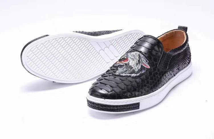 Crocodile Shoes Mens Python Leather With Grey Embroidery Tiger Driving Shoes  Slip on Flats Walking Shoes