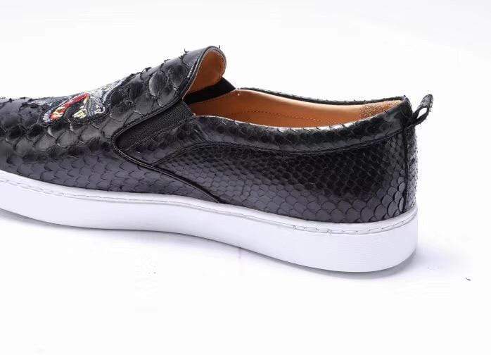 Crocodile Shoes Mens Python Leather With Grey Embroidery Tiger Driving Shoes  Slip on Flats Walking Shoes
